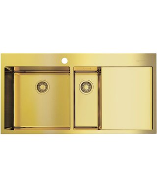Кухонная мойка Omoikiri Akisame 100-2-LG-L, нержавеющая сталь/светлое золото, 4973089